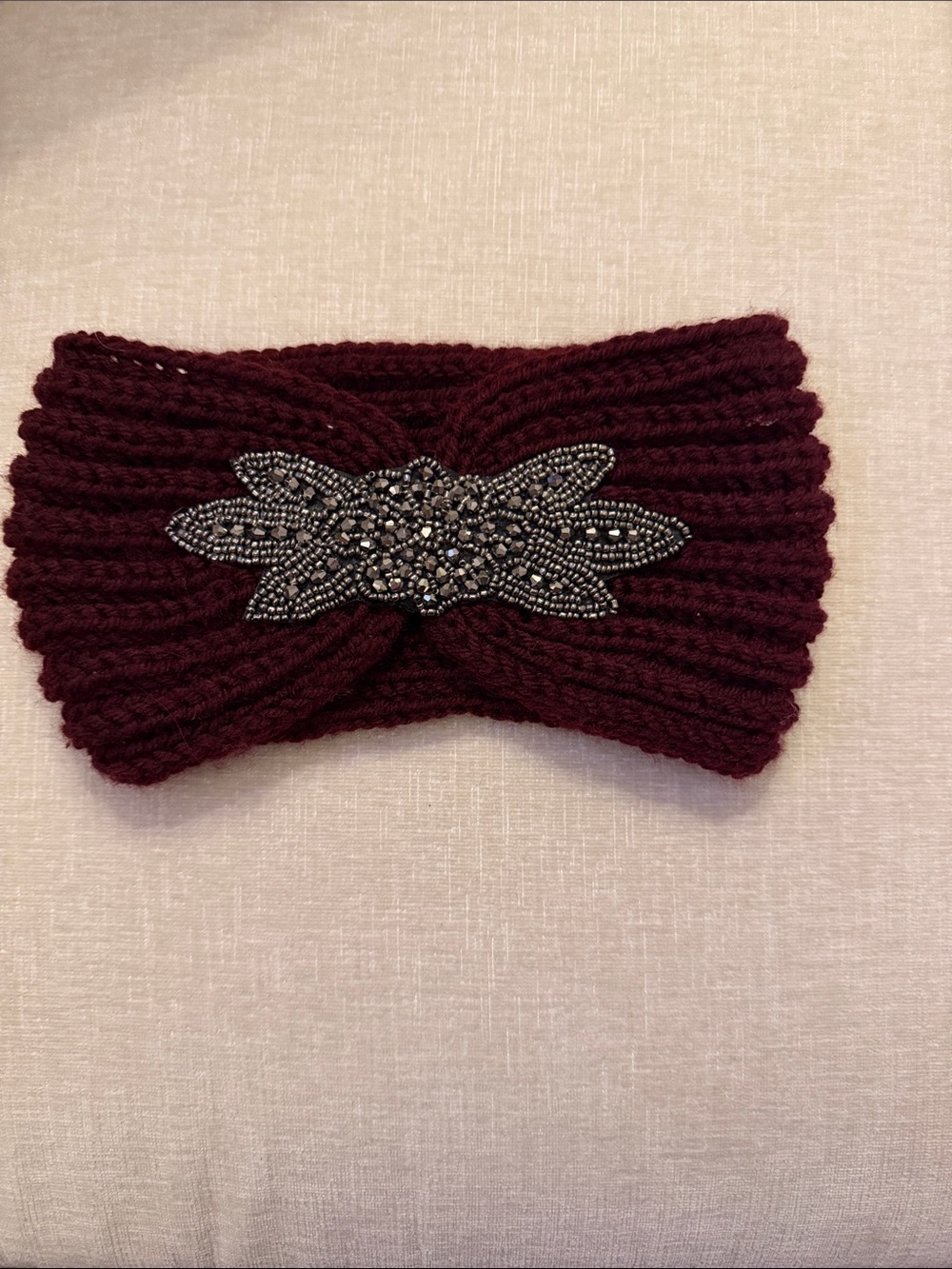 Source Unknown Wine Knit Beaded Twist Headband